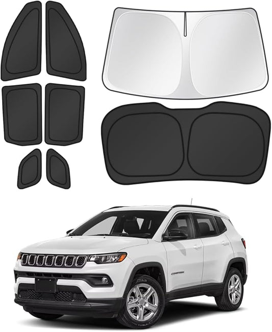 Window Shades for 2017-2025 Jeep Compass Accessories Windshield Sun Shade Side Rear Window Covers Sunshade Sun Visor Shield Privacy Protection for Camping Keep Vehicle Cool Black 8PCS