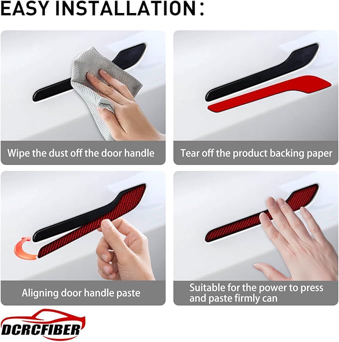 Genuine Carbon Fibre Exterior Door Handle Protector, Suitable for All Tesla Model 3/Model Y (Red)