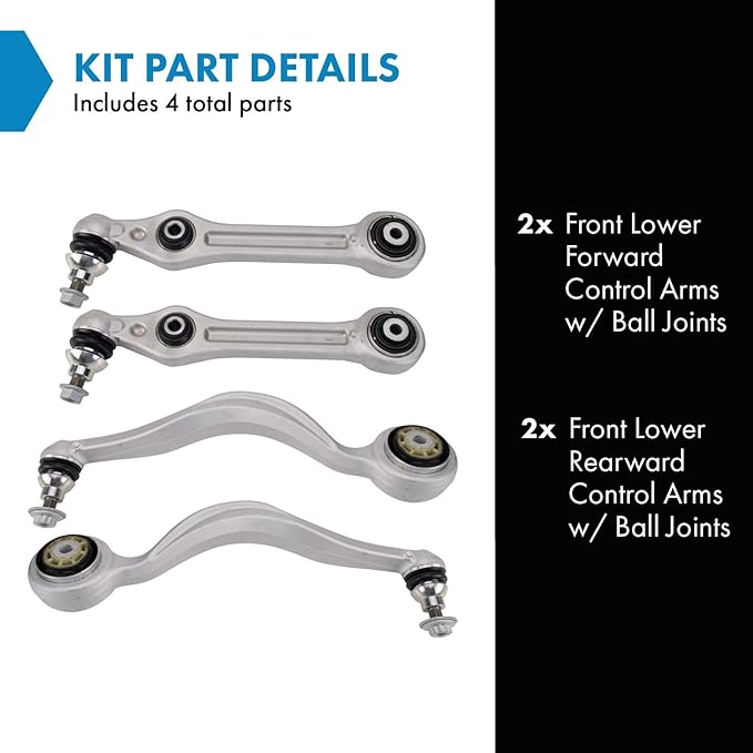 TRQ Front Lower Driver and Passenger Side Control Arm and Ball Joint Set 4 Piece Compatible with 15-20 Mercedes-Benz C300 4Matic 2015 C400 2018 E400 4Matic 19-20 E450 4Matic