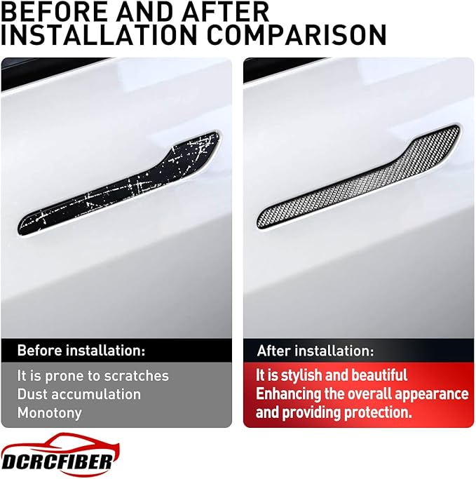 Genuine Carbon Fibre Exterior Door Handle Protector, Suitable for All Tesla Model 3/Model Y (Silver)
