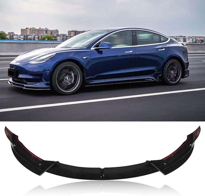 Front Bumper Lip Splitter Spoiler for 2017-2023 Tesla Model 3 Front Lip Air Dam Chin Spoiler Body Kit for Model 3 Accessories (Glossy Black)