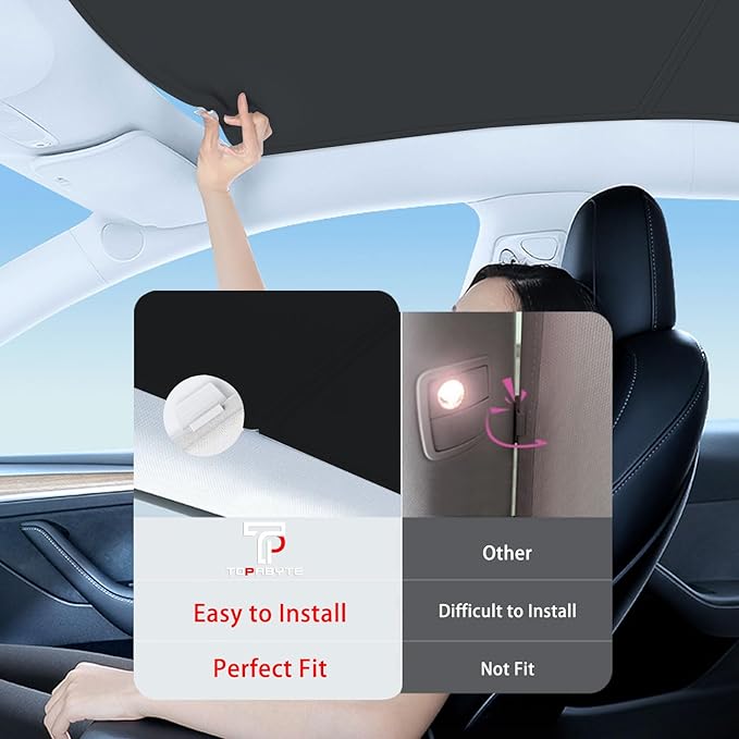 TOPABYTE Sunshade Roof for Tesla Model Y Juniper 2026 2025 Upgrade Ice Crystal Foldable Car Glass Sunroof Shade Sunshades Heat Insulation Cover Roof Window UV Protection, Black