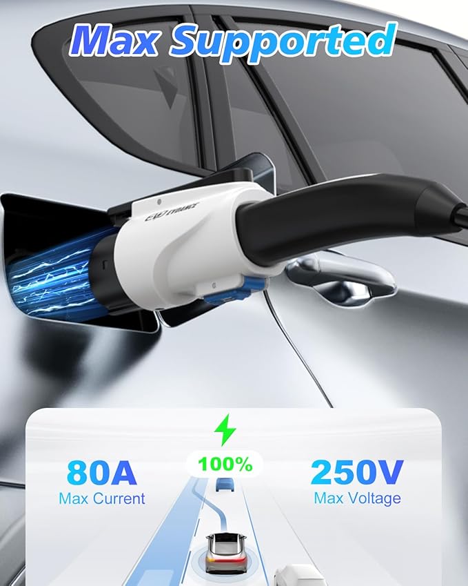 EVDANCE Tesla to J1772 Charging Adapter - Max 80A & 250V J1772 EV Adapter Compatible with Tesla Destination Chargers and Mobile Connectors (for Tesla Level 1/2 Chargers(80A Max), White)