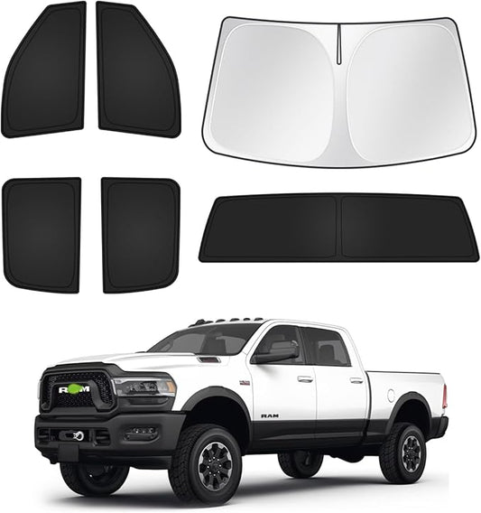 Sunshades for Dodge Ram 2500 3500 2010-2025 2026 Accessories Windshield Sun Shade Side Rear Window Shade Cover Sun Visor Shield Privacy Protection Keep Vehicle Cool Black 6PCS
