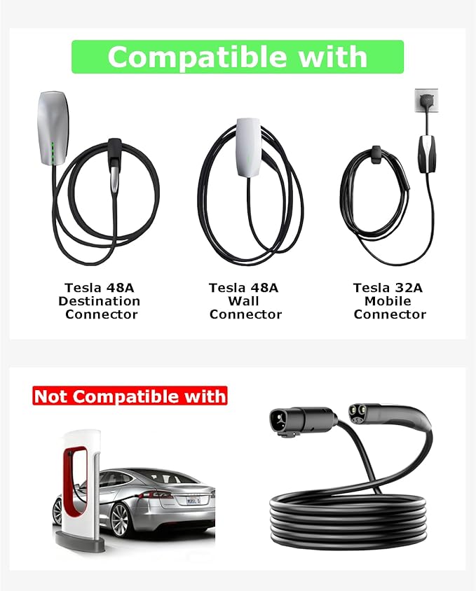 NACS Extension Cable for Tesla 16.4ft 240V 50A 12KW Level 1&2 Compatible with Model 3/Y/X/S Tesla Wall Connector & Mobile Charger