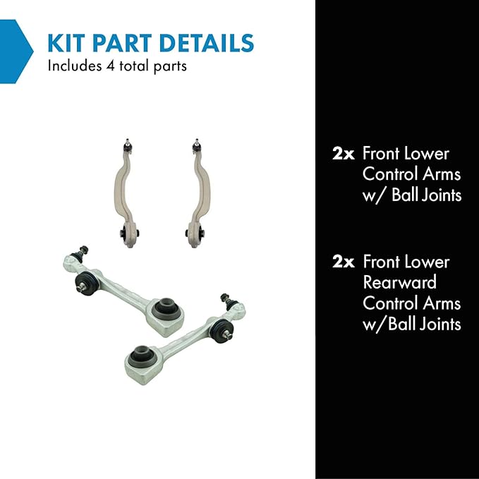 TRQ Front Forward and Rearward Lower Left and Right Control Arm and Ball Joint Set 4 Piece Compatible with 07-13 Mercedes-Benz S550 Without Active Body Control
