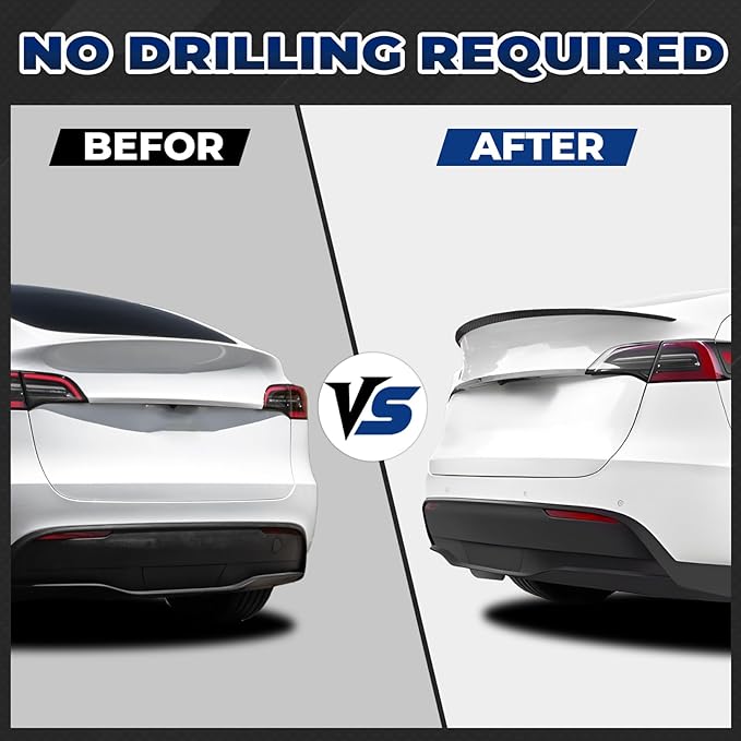 Spoiler Fit for 2020-2024 Tesla Model Y | Carbon Fiber OEM-Style Rear Wing | Easy Drill-Free Installation