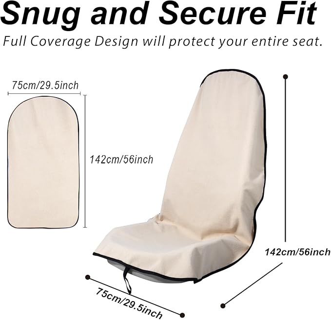 Car Seat Cover Protector Front Seats,for Gym Workout,Running,Swimming,Beach and Hiking,Waterproof Sweat Towel Bucket Seat Covers for Cars SUV Trucks (Off-White, 2Pcs)