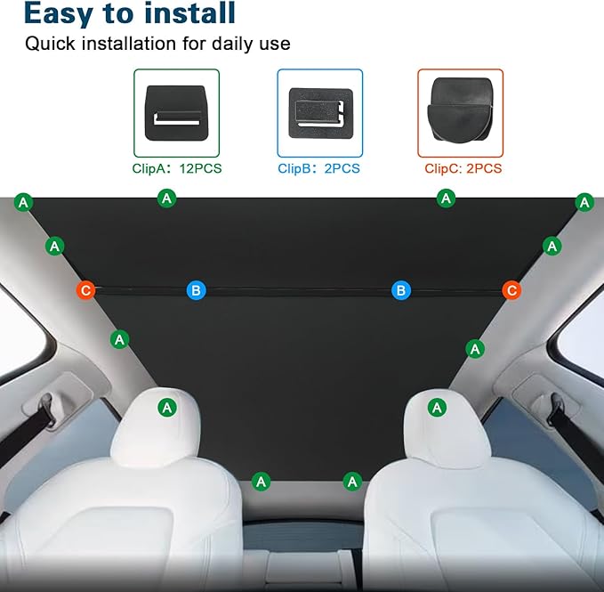 [2025 Upgrade] Sunshade Roof for Tesla New Model Y 2025 Juniper Colorful Ice Crystal Glass Sun Shade No-Sag Design Retractable Sunshade Heat Insulation Roof Window Sun Protection Foldable(Black)