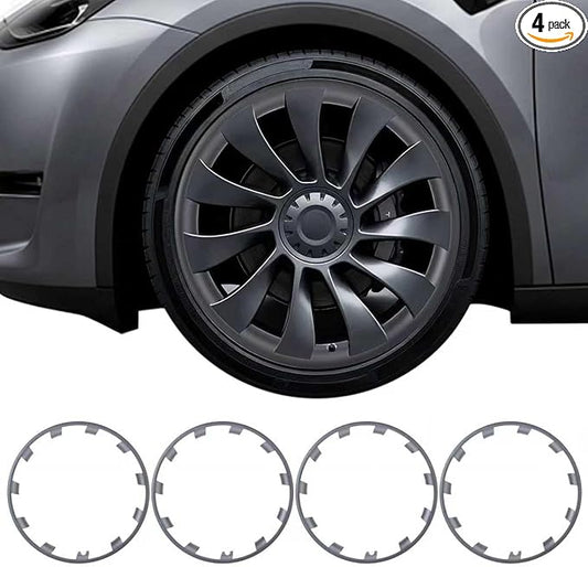 21" Gunpowder Rim Protector for Tesla Model Y 2020-2024 Uberturbine Wheels, Set of 4 ABS Trim Rings, Snap-on Installation & Curb Rash Prevention