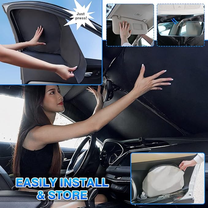 T TGBROS Windshield Sun Shade for Tesla Model 3 2018-2024 2025 Car Window Shades Thicken UV Block and Blackout Privacy Foldable Sunshades 7PCS Keep Cool Sun Visor Covers