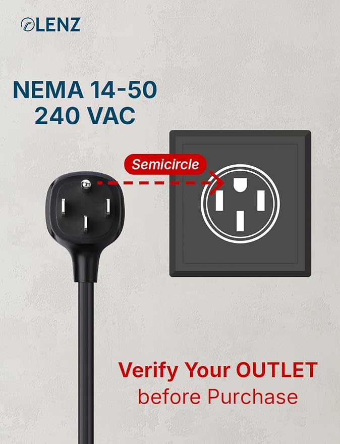 LENZ NEMA 14-50 Adapter: Compatible ONLY with Tesla Mobile Charger Gen 2 & 3, This Adapter Plugs into Your 240 V 14-50 Outlet at 32 Amps (Verify Before Purchase), 10-Inch Length