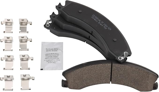 TRQ Front and Rear Ceramic Brake Pad Set Includes Contact Point Grease and Hardware Compatible with 09-20 Chevrolet Express 3500 Van DRW 09-20 GMC Savana 3500 Van DRW 16-19 Chevrolet Suburban 3500 HD