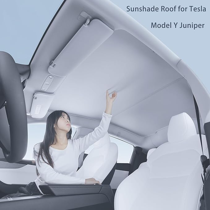 TOPABYTE Sunshade Roof for Tesla Model Y Juniper 2026 2025 Upgrade Ice Crystal Foldable Car Glass Sunroof Shade Sunshades Heat Insulation Cover Roof Window UV Protection, Beige