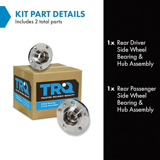 TRQ Rear Driver and Passenger Side Wheel Bearing and Hub Assembly Set 2 Piece Compatible with 00-06 Audi TT 00-06 TT Quattro 98-10 Volkswagen Beetle 00-04 Jetta 2005 Jetta 02-03 Golf GTI 1.8T VR6
