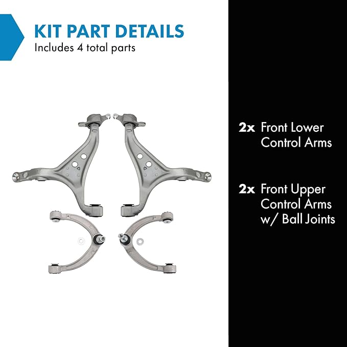 TRQ Front Upper and Lower Driver and Passenger Side Control Arm and Ball Joint Set 4 Piece Compatible with 2012-2015 Mercedes-Benz ML350 2016-2018 GLE350 2017-2019 GLS450 2013-2016 GL450 2017 GLS350d