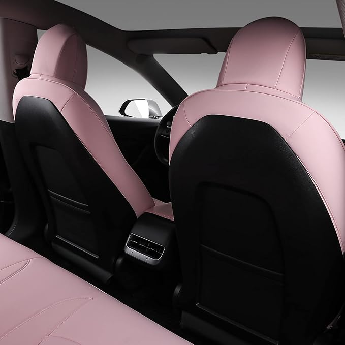 Xipoo Seat Cover Compatible with Tesla Model 3 Car Seat Cover PU Cover Car Seat Protector Replacement for 2017 2018 2019 2020 2021 2022 2023 Tesla Model 3 Accessories (Pink-PU,12 Pcs)