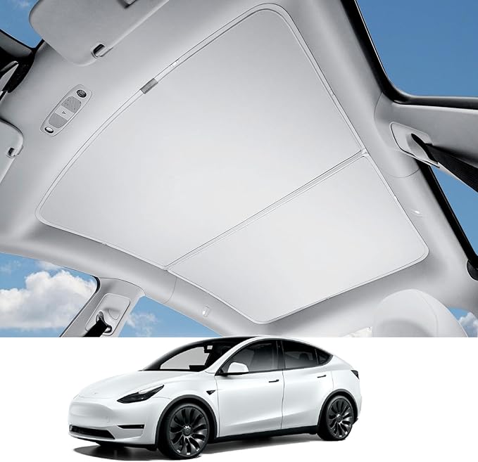 HALOBLK Non-Sag Glass Roof Sunshade with Storage Bag Designed for Tesla Model Y Accessories, Foldable Sunroof Shade with Nano-Ice-Crystal Heat Insulation Coating for 2021-2024 Model Y Accessories
