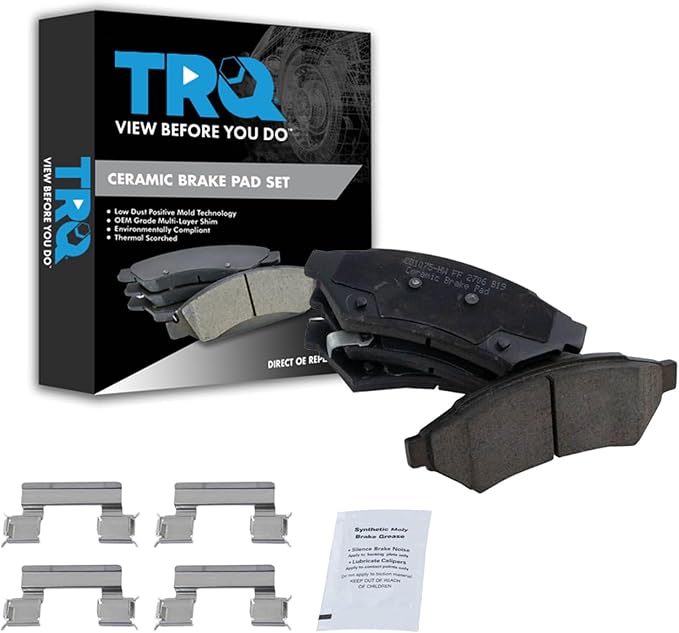TRQ Front Brake Pads Ceramic Hardware Compatible with 2005-2008 Buick LaCrosse 2005-2007 Terraza 2005-2009 Chevrolet Uplander 2005-2008 Pontiac Grand Prix 2005-2006 Montana 2005-2007 Saturn Relay