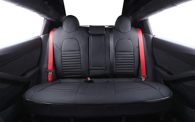 EKR Model S Seat Covers Custom Fit for Tesla Model S 2016 2017 2018 2019 2020,(Front Adjustable Headrests, Rear Partial Side Coverage),Leather Truck Seat Cover Full Set for SUV,Faux Leather(Black)