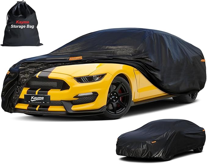Kayme 7 Layers Car Cover Custom Fit for Ford Mustang/Shelby (1964-2025) Waterproof All Weather for Automobiles, Outdoor Full Cover Rain Sun UV Protection.Black
