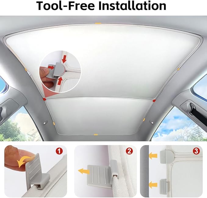 Tesla Model Y (2020-2025) Double-Layer Glass Sunshade Roof Red-Film Crystal Coatings,Easy Install with Clips, Foldable & Storage Bag UV Blocking Tesla Accessories Gray