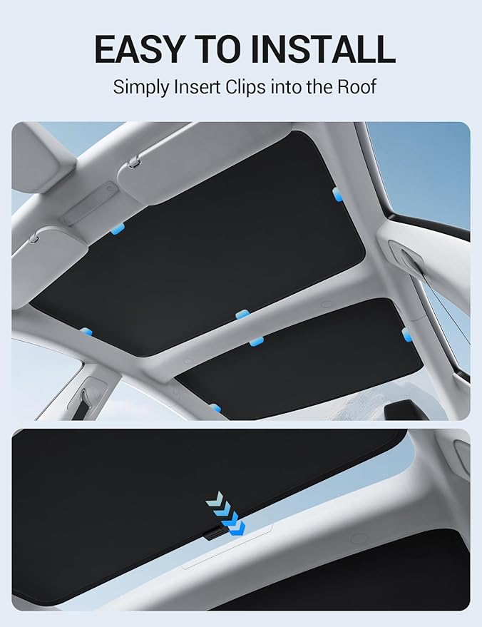 Motrobe 2026 Tesla Model 3 Highland Sunshade Roof [No Sag No Gaps] Glass Roof Sun Shade [Ice-Crystal Coatings] Sun Protection Heat Insulation Sunshade Model 3 Highland Accessories Black