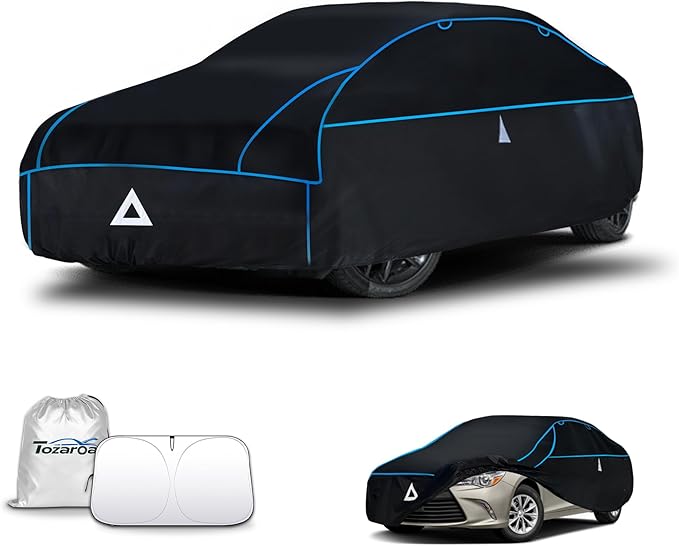 Hail Protector Car Cover for Sedan(Length:186-193inch) + Gift Windshield Sunshade, Multi-Layered EVA Hail Proof Car Cover, Padded Car Hail Protector Blanket for Camry, Model 3, Accord, K5 etc.
