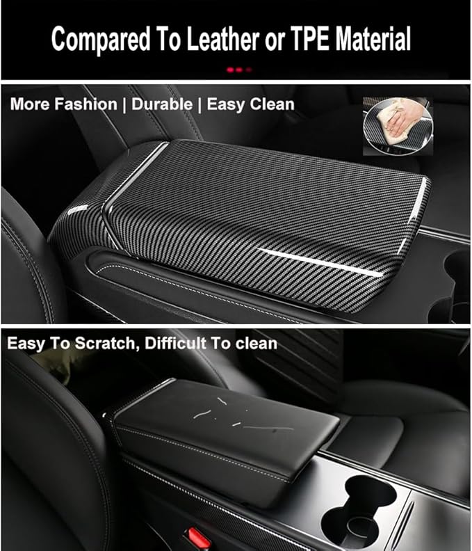 StarYtbl 2PCS Center Console Armrest Cover & Rear Air Condition Vent Cover for Tesla 2017-2023 Model 3 and 2020-2024 Model Y, Tasla Arm Rest Cover and Rear AC Vent Cover (Bright Carbon Fiber Pattern)