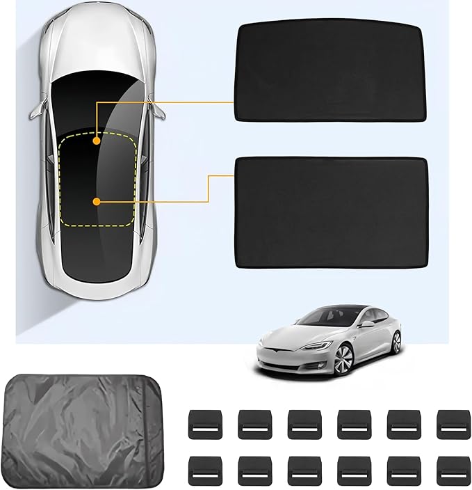Glass Roof Sunshade UV Ray Protection, Foldable Sunroof Sunshade Top Window Sun Shades Replacement Clips，6 Piece Set (for One Sunroof)