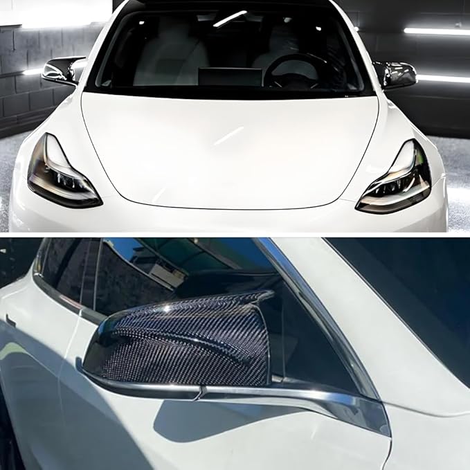 AeroBon Prepreg Dry Carbon Fiber Mirror Cap Overlays Compatible with 2017-2026 Tesla Model 3 Mirror Caps (RC Style) Raised Curve