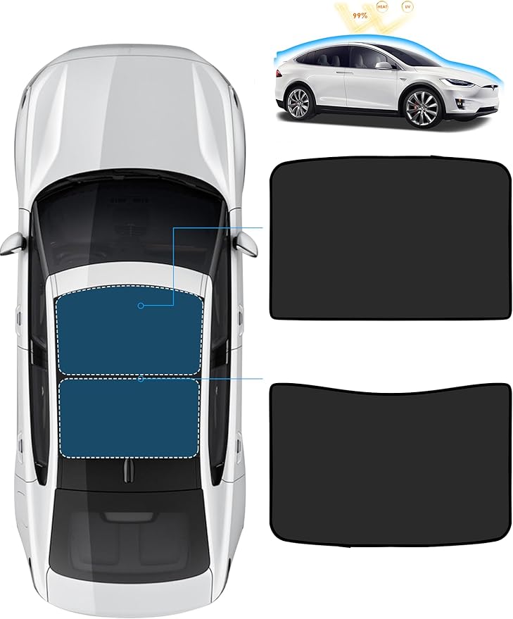 Tesla Model 3 Y Roof Sunshade Accessories 2024-2020 Visor Sunroof Sun Shade UV Reflector 2PCS Reflective Covers Block Harmful UV Rays Glare (Ice Black)