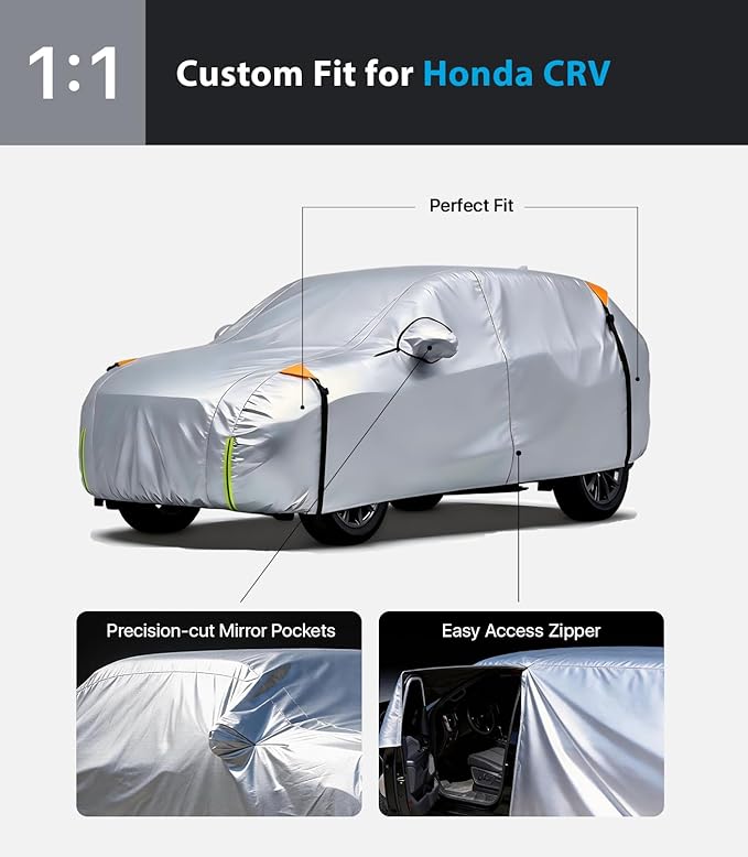 Wigoo Honda CR-V Car Cover Accessories 1997-2026, Custom Fit Waterproof All Weather Outdoor Indoor Full SUV Cover, Windproof Sun UV Rain Snow Dust Protection, Door Zipper, Reflective Strips