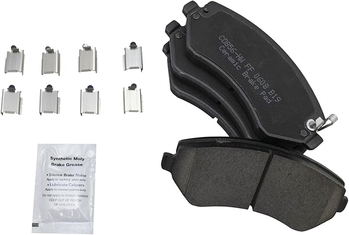 TRQ Front Brake Pads Ceramic Hardware Wear Sensor Compatible with 2001-2006 Chrysler Town Country 2001-2003 Voyager 2001-2007 Dodge Caravan 2001-2007 Grand Caravan 2002-2007 Jeep Liberty