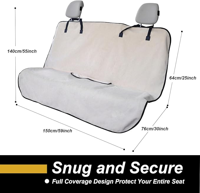 Back Seat Cover for Car Trucks Van SUV,Waterproof Rear Bench Towel Seat Covers for Dogs and Kids,Automotive Backseat Protector (Off-White)