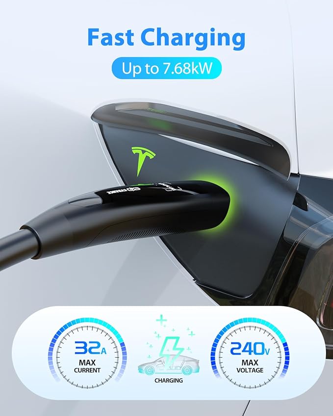 EVDANCE Extension Cord for Tesla 21ft Extension Cable Max Support 7.68KW 32Amp 240V with NACS Plug Extension Cord for Your Level 1&2 EV Charger Tesla Wall Connector