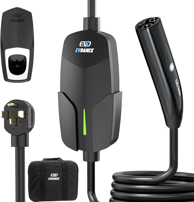 EVDANCE Level 2 EV Charger for Tesla, 32A/7.68kW Fast Home & Portable EV Charging Station with 25FT Cable, NEMA 14-50 Plug, NACS Connector Compatible with All Tesla Models S/3/X/Y/Cybertruck