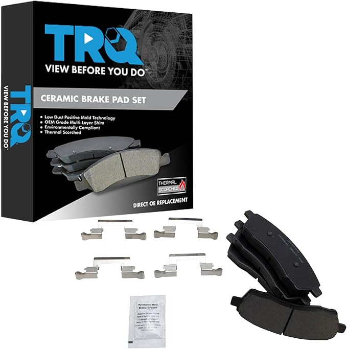 TRQ Rear Brake Pads Ceramic Hardware Compatible with 2000-2005 Ford Excursion 1999-2004 F-250 Super Duty 1999-2004 F-350 Super Duty