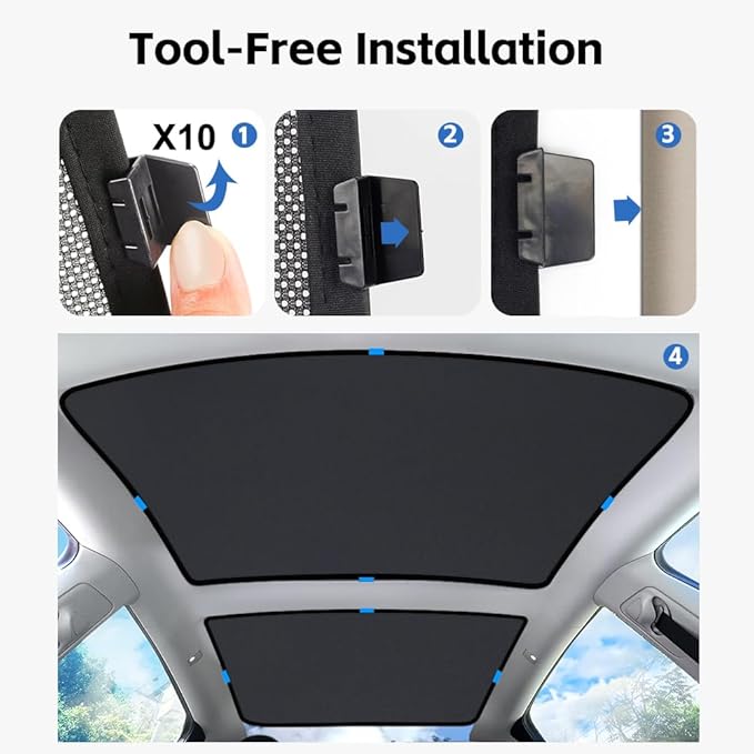 2-in-1 Foldable Sunshade Roof for Tesla Model 3 Juniper/Launch, Lightweight Mesh Glass Roof Sun Shade, UV Heat Insulation Front & Rear Sunroof Windshield Cover