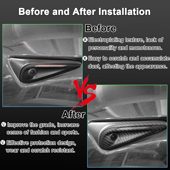 Carbar Real Carbon Fiber Side Camera Cover for Tesla Model 3 2024 Highland 2025 Model Y Juniper HW4.0 Turn Signal Full Protection Accessories (2PCS Black Matte Carbon Fiber Full Cover)