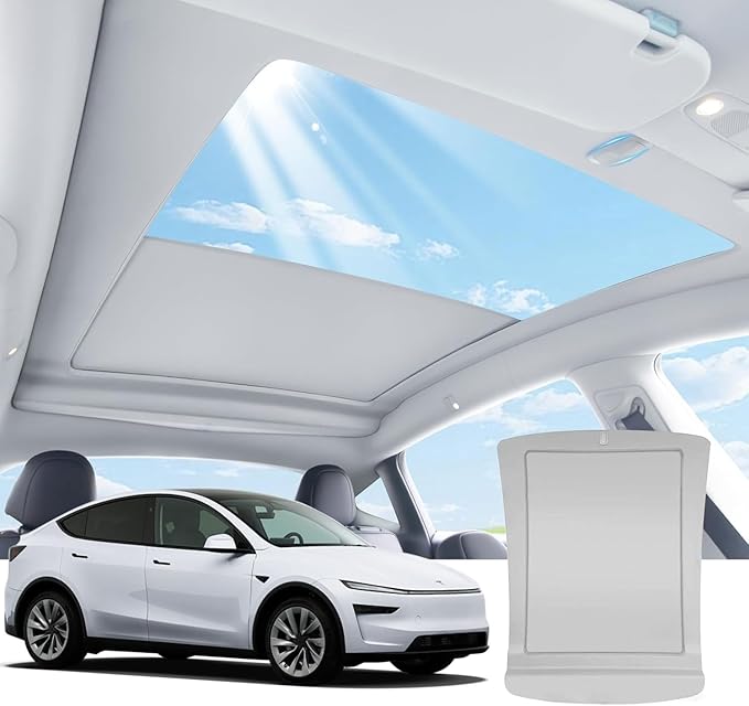 Electric Sunshade Roof for Tesla Model Y Juniper, Heat Insulation Glass Roof for Tesla Model Y Juniper 2026 2025, 5 Layer 99.9% UV Protection, Interior Gray Hidden Wires Single Front Switch