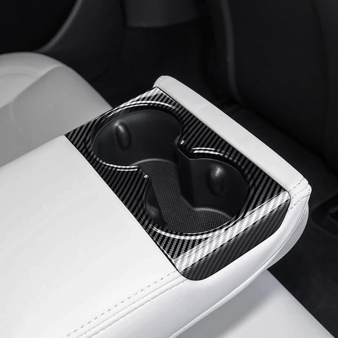 Car Rear Cup Holder Frame Cover Trim Carbon Color ABS Decal Sticker for Tesla Model 3 Highland 2024 2025 2026 Interior Accessories
