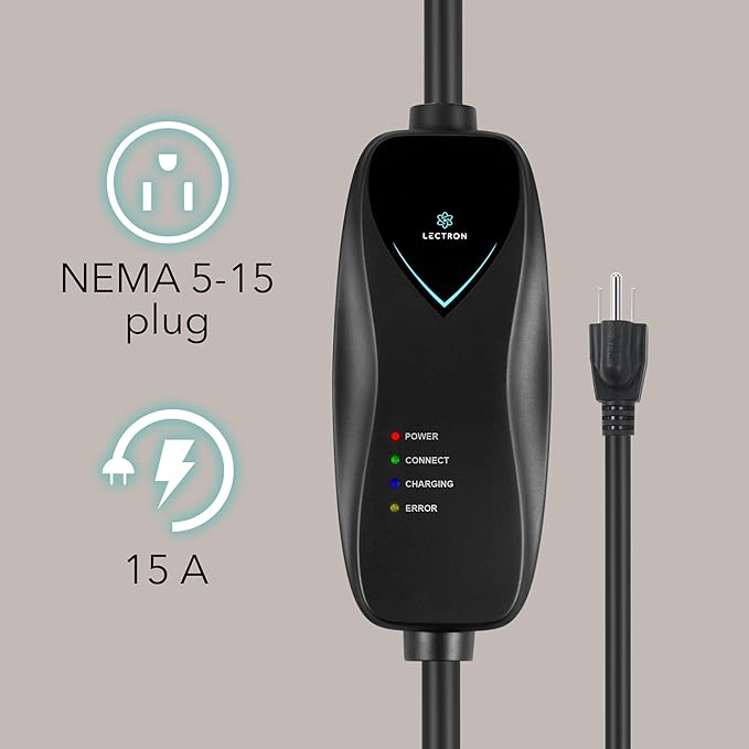 Lectron Level 1 Tesla Charger - 110V, 15 Amp, NEMA 5-15 Plug, 16 ft Extension Cord - Portable Electric Car Charger for Tesla - Compatible with All Tesla Models X/Y/3/S