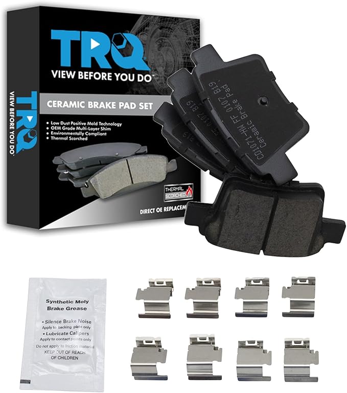 TRQ Rear Brake Pads Ceramic Hardware Compatible with 2005-2007 Ford Five Hundred Freestyle 2008-2009 Taurus Taurus X 2005-2008 Jaguar X-Type Mercury Montego Sable
