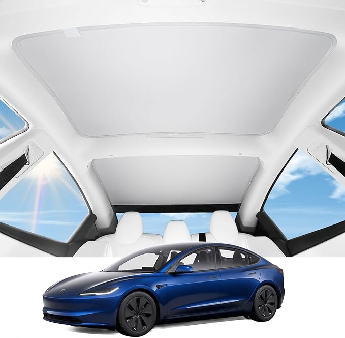Upgraded Model 3 Sunshade Roof for 2021-2023 Tesla, Patent Magnetic Seamless Design for Tesla Model 3 Sunshade Roof Accessories with No Gaps at All, Heat Insulating Sun Shade, with Storage Bag, Gray