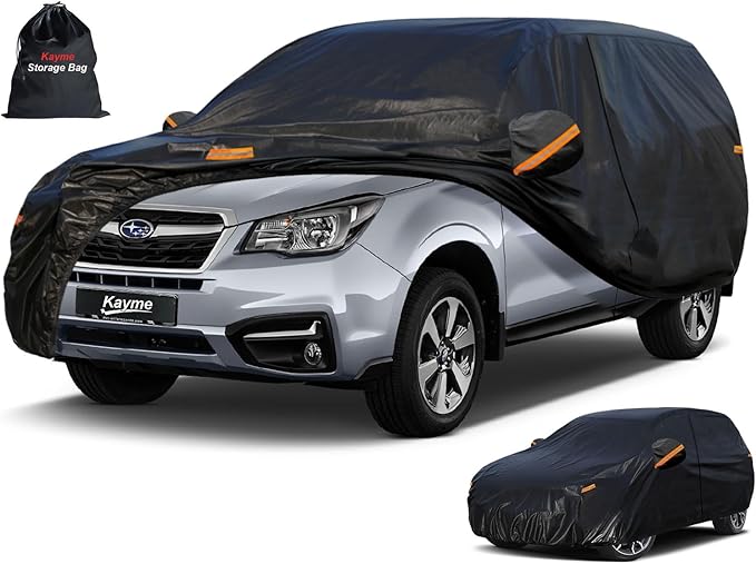 Kayme 7 Layers SUV Car Cover Custom Fit for Subaru Forester (1997-2025) Waterproof All Weather for Automobiles,Outdoor Full Cover Rain Sun UV Protection.Black