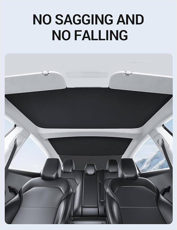 Motrobe 2026 Tesla Model 3 Highland Sunshade Roof [No Sag No Gaps] Glass Roof Sun Shade [Ice-Crystal Coatings] Sun Protection Heat Insulation Sunshade Model 3 Highland Accessories Black