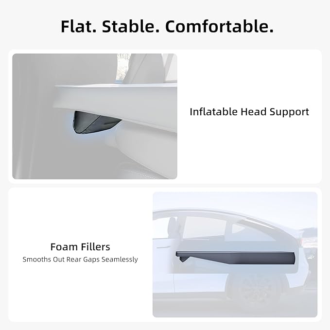 Tesla Model Y/Juniper Auto-level FlatCore TPU Backseat Mattress, 7.5’’ Thick Solid Foam Full Size Bed, Built-in Pump & Wedge Design Levels 12° Slope to True Flat for Roadtrip, Camping, Job Shifts, Nap
