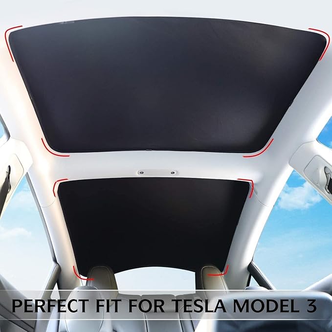 Sunshade for Tesla Model 3 (2024) - Sunshade Roof Window Insulation UV Rays Protection Front and Rear Top Windows Sun Shade Skylight Reflective Covers (Black)