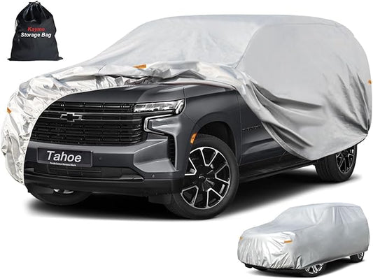 Kayme 6 Layers SUV Car Cover Custom Fit for Chevrolet Chevy Tahoe (2007-2025) Waterproof All Weather for Automobiles, Outdoor Full Cover Rain Sun UV Protection.Silver